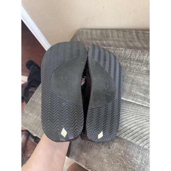 Volatile Womens 7 Brown Croc Patent Wedge Sandals Slides Heel Platform - Picture 5 of 5